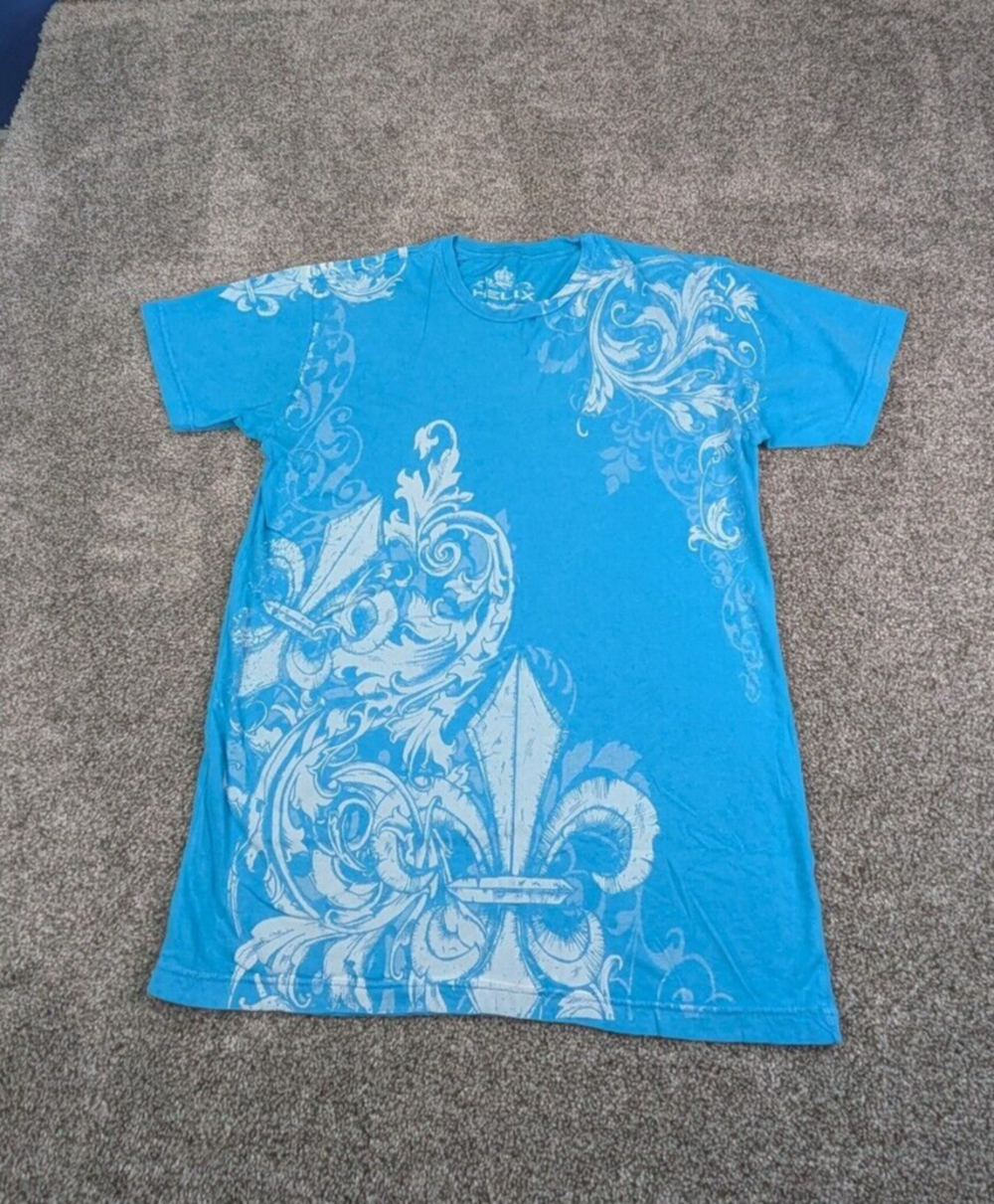 Helix Shirt Adult Medium Blue Fleur de Lis Skater Grunge Emo Cyber Affliction